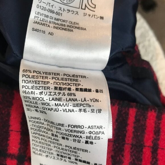 Levi's Black & Red Plaid Wool Blend Snap Buttons Jacket Size L - Picture 7 of 7